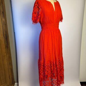 Vibrant Red Lace Maxi Party Dress